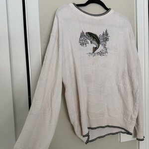 Vintage 90s Shenandoah White Sweater with Green Trim